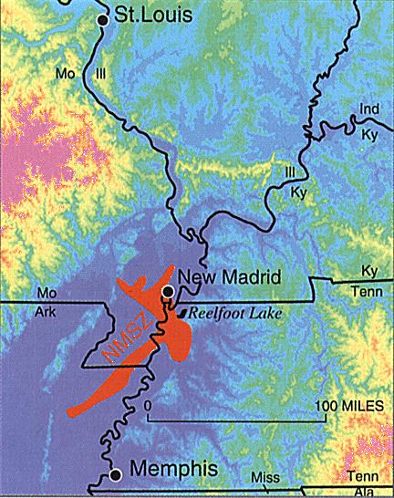 Study Site Geology and Seismicity - 16 The New Madrid Seismic Zone (red) is in the flat lowlands (purple) of the