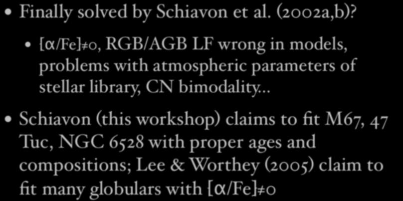What can we do now? Finally solved by Schiavon et al. (2002a,b)?