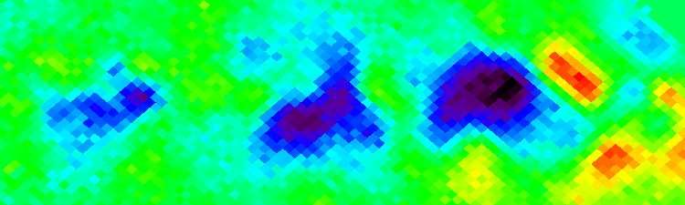 From left to right maps correspond respectively to total intensity Stokes I, Q and