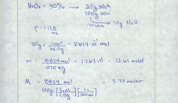 chemical reactions. Given that the density of the solution is 1.11 g/ml, calculate the molality of the solution.