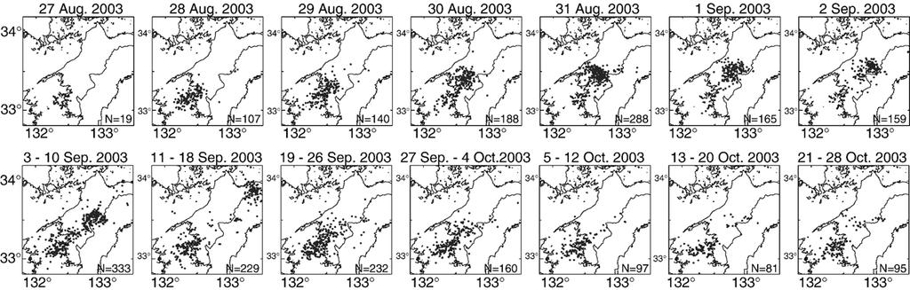 K. Obara, H. Hirose / Tectonophysics 417 (2006) 33 51 41 Fig. 9. Sequence of tremor activity in the, eastern, central and western parts of Shikoku.