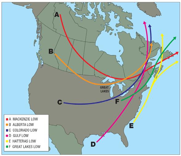 the Polar Front (known as the Polar Jet), which occurs between 30 N and 40 N, strongly influences weather patterns in Canada, Ontario, and locally in Toronto.