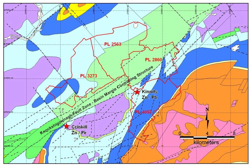 Unicorn Kilcormack Licence Block Geological Setting Significant Mineral Occurrences Kinnity Waulsortian Reef MVT style breccia hosted high grade Zn / Pb mineralisation.