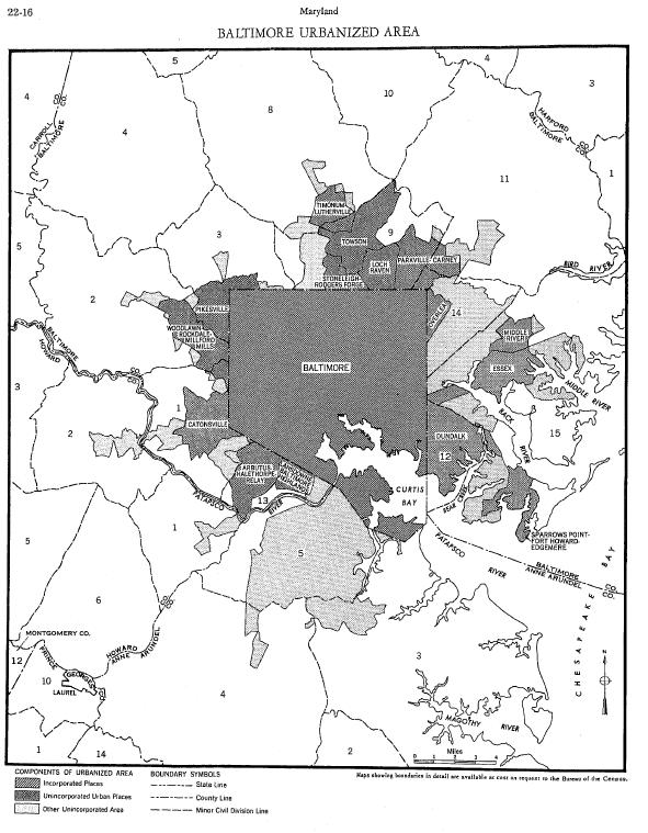 Urbanized Areas, 1950-1990 Adoption of concept to account for increased suburban growth around large cities.