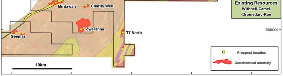 Figure 1 Conglomerate Gold Targets location plan Conglomerate Geological mapping has identified a new 200m long zone of prospective conglomerate at the foot of the Mt Roe Basalt (unconformable above