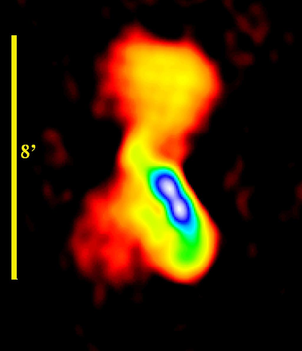 MHz VLA radio (color) image of the field containing 3C129 (large radio galaxy) and 3C129.1 (small diameter source near the peak of the X-ray emission).