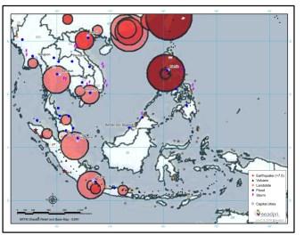Linda Stevenson, APN Liaison Disasters Events in Southeast Asia (last updated 2011) Total GDP at Risk in Cities (2015-2025) The majority of disasters