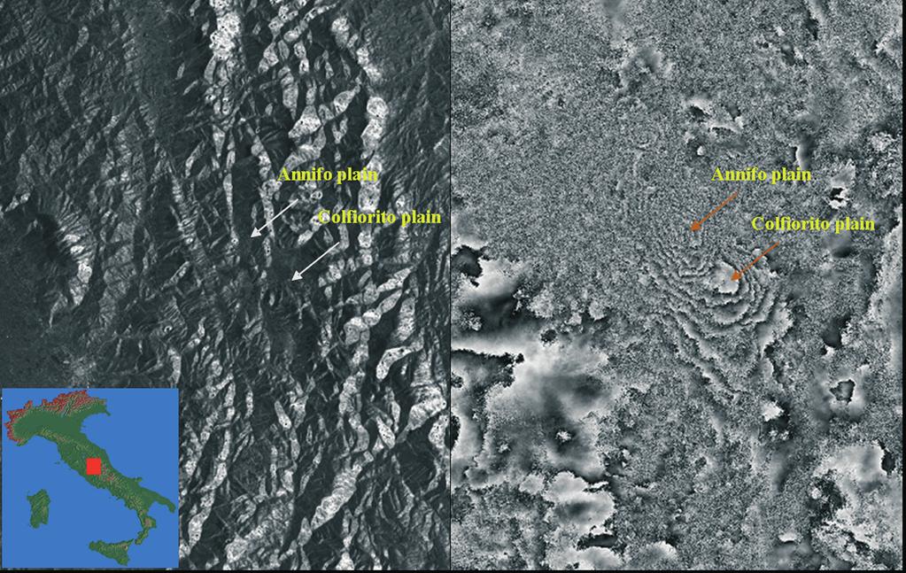 Boll. Geof. Teor. Appl., 49, 151-162 Stramondo Fig. 2 - The Umbria-Marche earthquake: a) amplitude SAR image of the epicentral area.