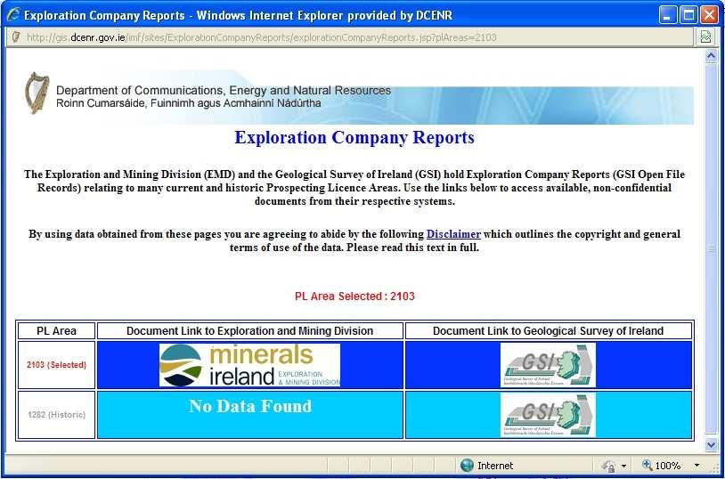Exploration Company Reports Interface: