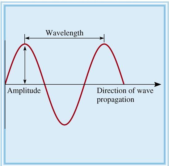 Amplitude is the vertical distance from the midline of a wave to the peak or