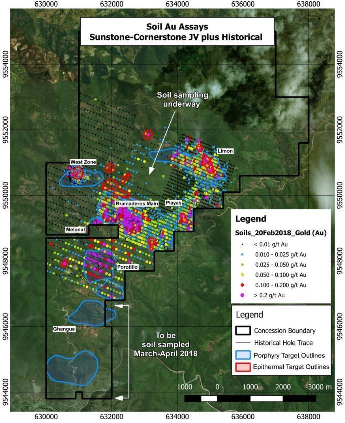 BRAMADEROS Multiple porphyry gold-copper and epithermal gold-silver targets Historical diamond drilling at Bramaderos Main porphyry target has delivered 248m at 0.56g/t Au and 0.
