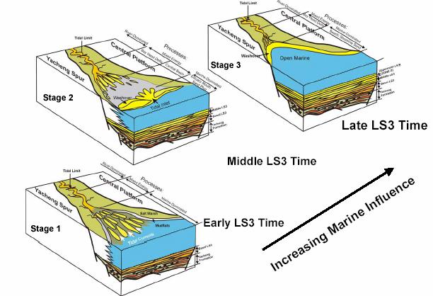 Fig. 5: Depositional Model of LS3 reservoir, Yacheng 13-1 gas field Reservoir Quality and Heterogeneity The fully cored LS3 intervals of wells A1 and A2 offer the opportunity to determine the