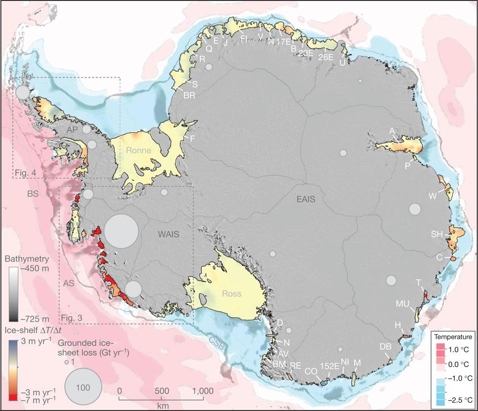 Theme 3: Ocean ice shelf interaction A number of recent studies have highlighted the potential sensitivity of the Antarctic Ice Sheet to change in the surrounding ocean (Figure 10; Pritchard et al.