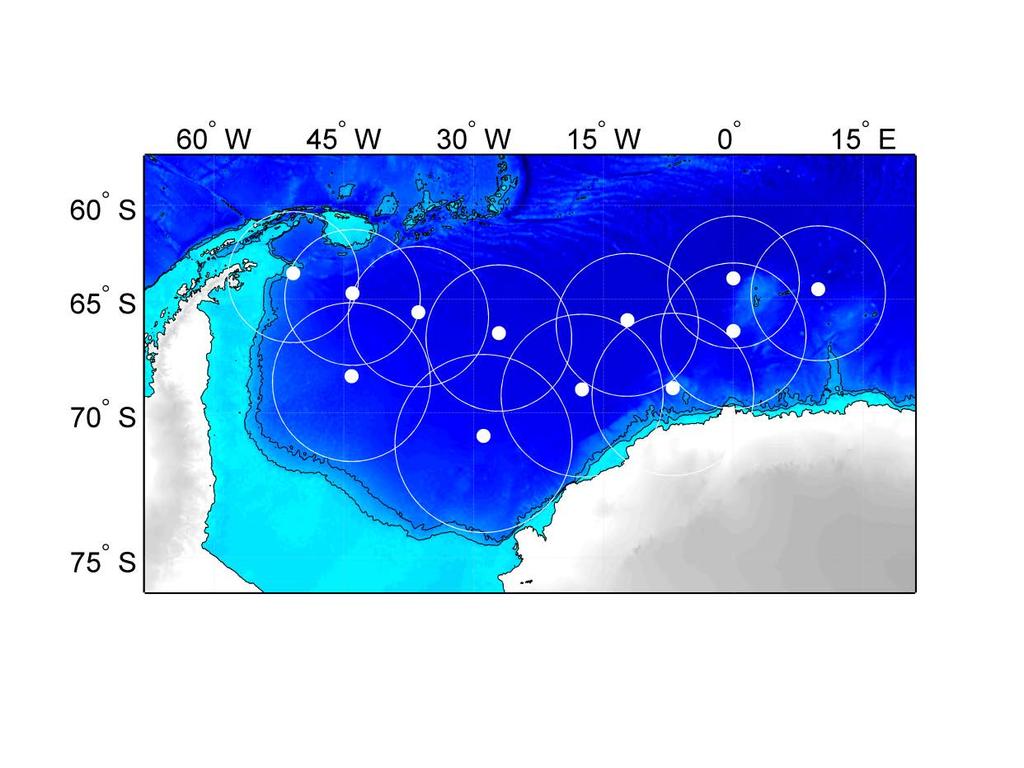 Figure 17: Location of acoustic sound sources in the Weddell Sea