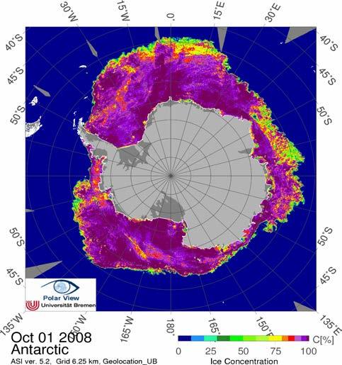 Antarctic sea ice influences the albedo and hence the energy budget of the planet.