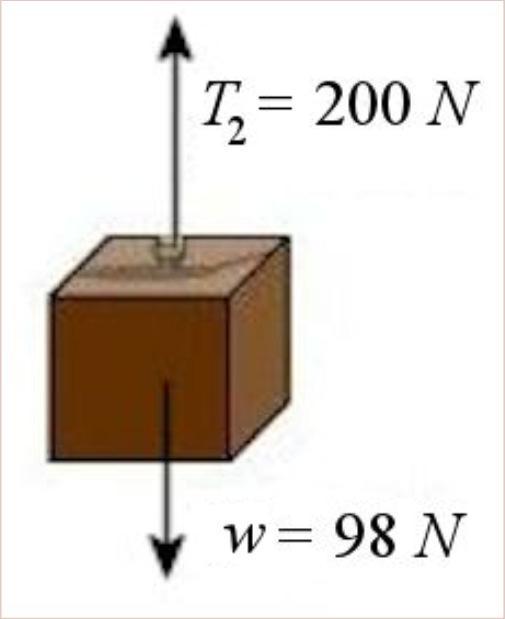 forces acting on the crate. The force equation then allows us to find the acceleration. 200N 98N = ma 102N = 10kg a a = 10.2 m s ² Example 4.