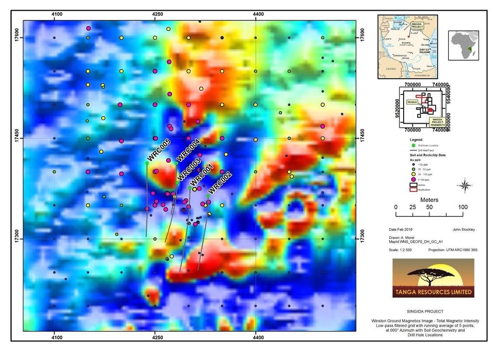Figure 3. Enlargement of the RC drilling area at Winston: Total Magnetic Intensity Image.