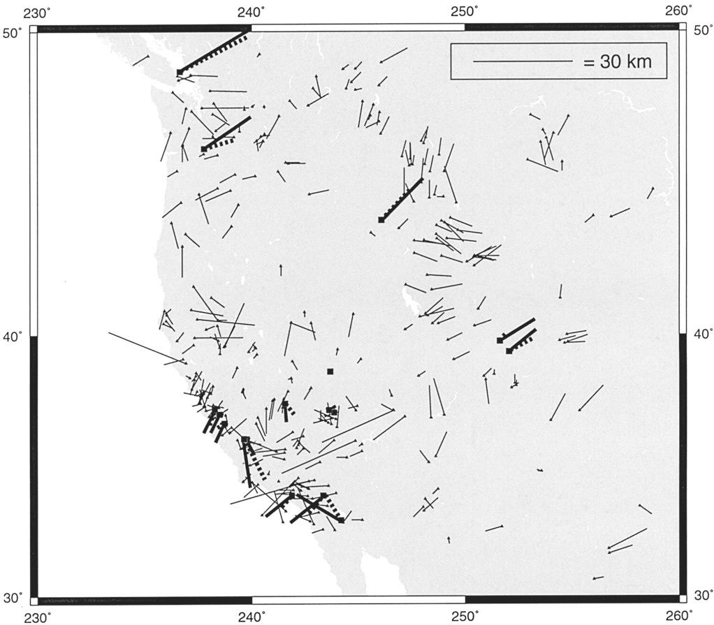 600 P. M. Shearer Figure 6. A close-up of station mislocation vectors (thin lines) in the western United States, compared to event mislocation vectors for reference events (thick lines).