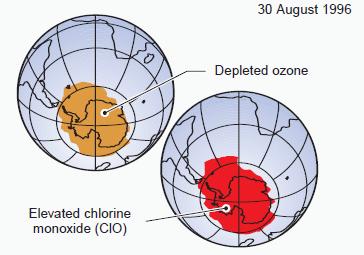 The catalytic destruction of ozone in the stratosphere involves chlorine as a catalyst. Released CFC slowly migrate to the stratosphere.