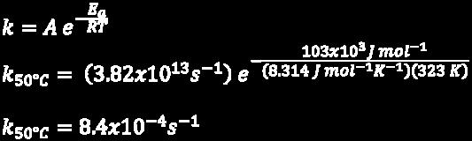 314 J mol -1 K -1 ) E a = 103 kj/mol b) y-intercept = ln(a) A = e b = e 31.27 = 3.