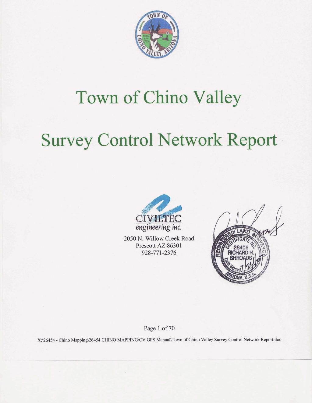 Town of Chino Valley Survey Control Network Report mgfneerhg mc.
