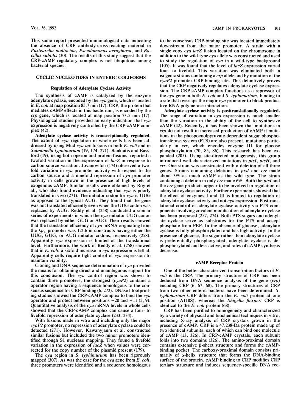 VOL. 56, 1992 This same report presented immunological data indicating the absence of CRP antibody-cross-reacting material in Pasteurella multocida, Pseudomonas aeruginosa, and Bacillus subtilis (30).