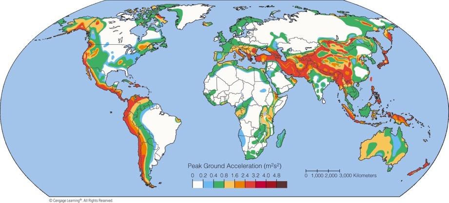 Global Seismic Hazard Assessment Map The Global Seismic Hazard Assessment Program published this seismic hazard map showing peak ground accelerations.