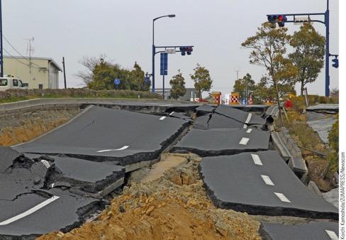 ! A collapsed road in Narahara, Fukushima Prefecture, caused by the 9.0-magnitude earthquake that struck Japan in 2011.