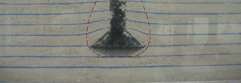 5. Figure 4.6 illustrates early movement of sand mass at the toe of the pile that formed void at the bottom of the pile buried in dense sand.