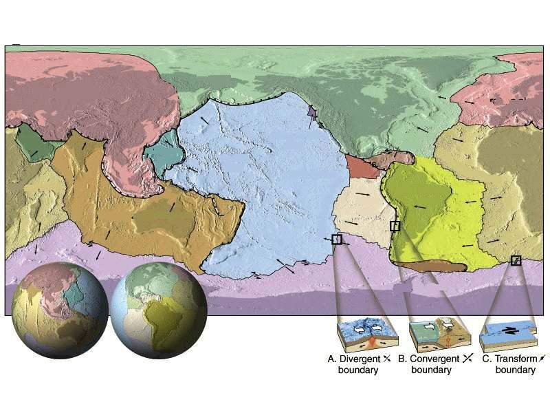 Diagram A: (Modern) Global Tectonic Map For the diagram below, identify the locations of the tectonic features indicated on the list at the bottom of the page. A. Pacific Plate H. Arabian Plate O.