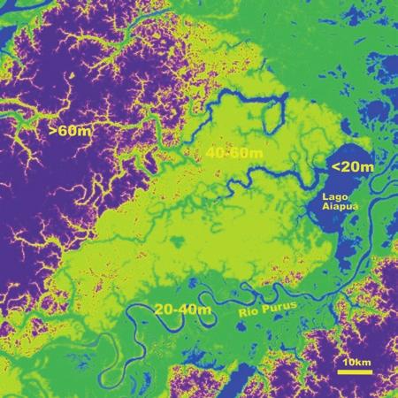 34 G. Irion et al. Fig. 2.5 Altitude map of the area west of the Purus River and showing Lago Aiapuá (NASA georeferenced map). Three different generations of várzea can be identified.