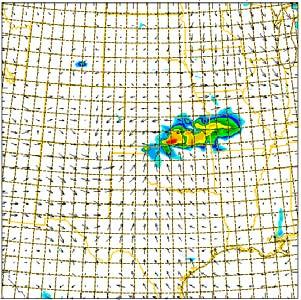 edge of the MCS has already moved into northern Oklahoma by this time, a position error of approximately 75 km for 9km_standard, 100 km for 9km_alldata_c and 9km_all_data, and 150 km for 9km_eta,