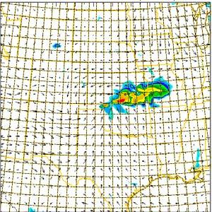 The convection in the Texas panhandle evident in the observed reflectivity is poorly represented by all of the 9km simulations.