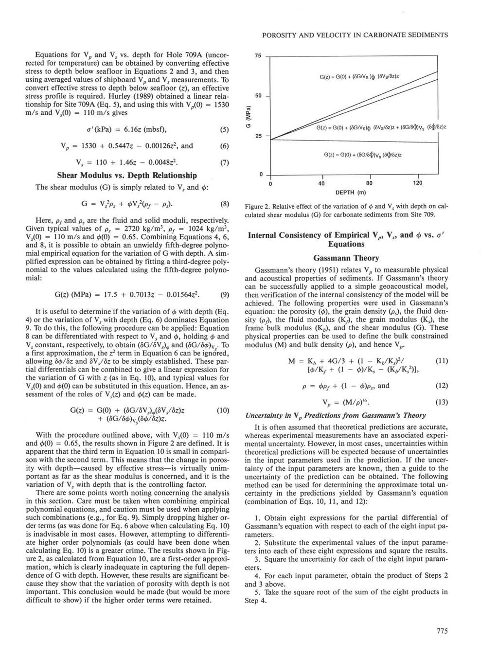 POROSITY AND VELOCITY IN ONATE SEDIMENTS Equations for V^ and vs.