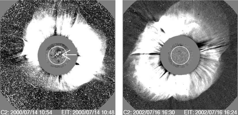 Halo CMEs Front-side halo back-side halo Halos known for a long time (Howard et al 1982, but routinely observed only by SOHO Front-sided halos are likely to impact Earth The high kinetic energy