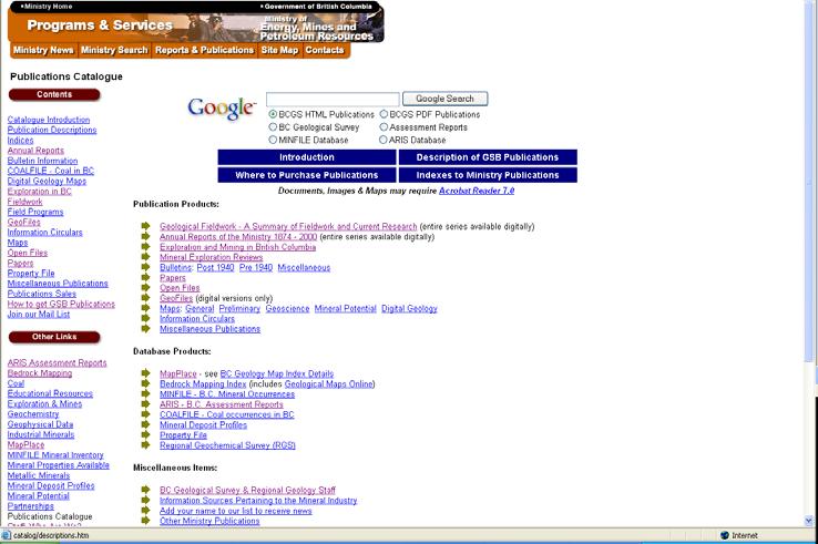 Step 5: View a scanned PUBLICATION Open another Internet Explorer session and go to the MapPlace home page. Under Other Links on the left click on Publications Catalogue.
