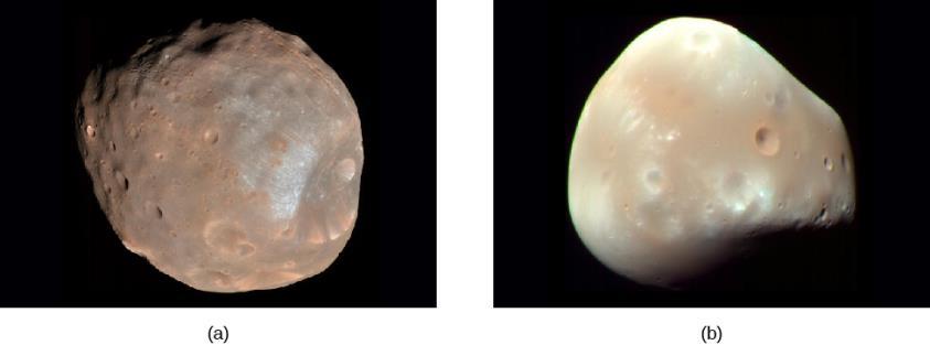 FIGURE 13.7 Moons of Mars. The two small moons of Mars, (a) Phobos and (b) Deimos, were discovered in 1877 by American astronomer Asaph Hall.