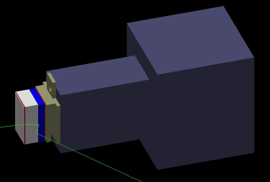 5 Figure 2. Visual representation of GEANT4 simulation. The full HERIE detector is seen with a filter stack (left). The cross section (right) has multiple x rays running through it.