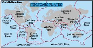 Tectonic plate (Noun) The pieces of the Earth s crust that float on the mantle, causing continental drift and