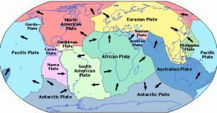 The Earth s crust is divided into tectonic plates that move away, into, and around each other.