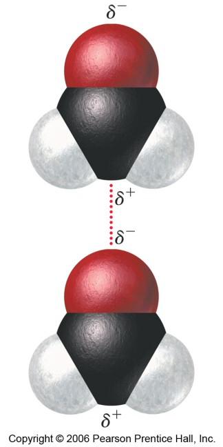 Dipole-to-Dipole Attraction Polar molecules have a permanent dipole a + end