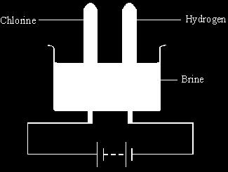 Q27. Brine, a solution containing sodium chloride in water, can be used to manufacture chlorine, hydrogen and sodium hydroxide. A student sets up a simplified model of the industrial cell.