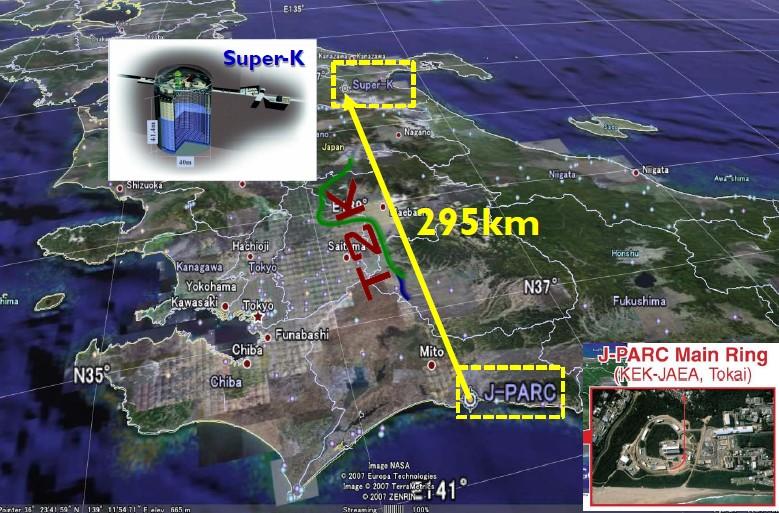 The Tokai to Kamioka (T2K) experiment Long-baseline (295 km) neutrino experiment in Japan between J-PARC (Tokai) and Super-Kamiokande (SK).