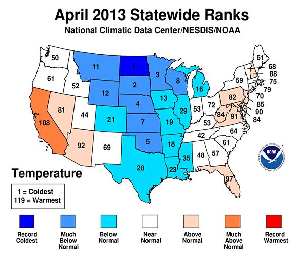 April Temperatures Top 10 coldest April on record for 6 states in the region.