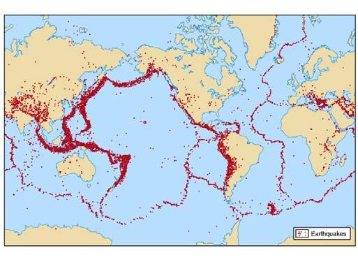 Blue: Seafloor spreading; Green: Transform faulting; Red: Subduction See 3-14 b Plate boundaries Plate boundaries Transform (shear)