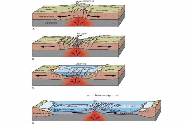 Growth 5) of Plate ocean basins boundaries The breakup of Pangaea: A)