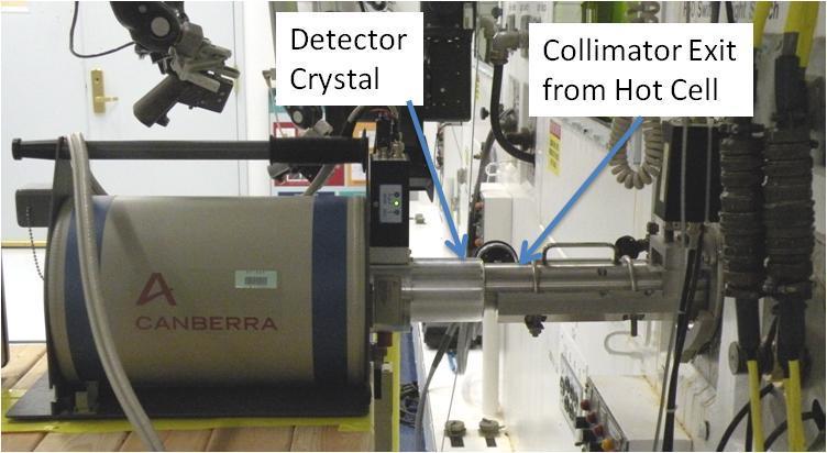 Figure 2. Detector and collimator arrangement outside hot cell. 2.2 Experimental Arrangement and Procedure The spent fuel rod segments were placed in the hot cell in building 3525 at ORNL.