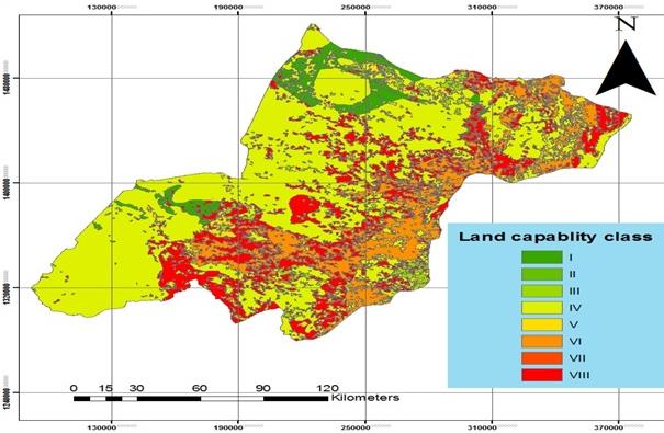 Figure 3: Land capability map of the study watershed Table 1: Land capability class, land cover and its area No. Land capability class Land cover Area (ha) Area (%) 1 I Cultivation 119.5 4.