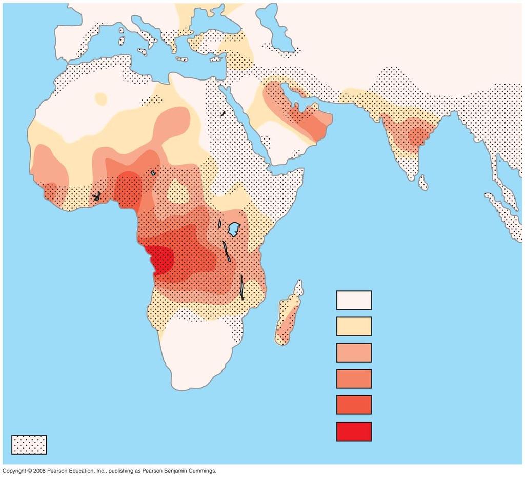 Fig. 23-17 Mapping Malaria & Sickle Cell Disease Frequencies of the sickle-cell allele 0 2.