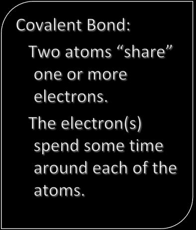 Different Types of Covalent Bonds? Non-Polar: Electrons are shared about equally between two atoms.